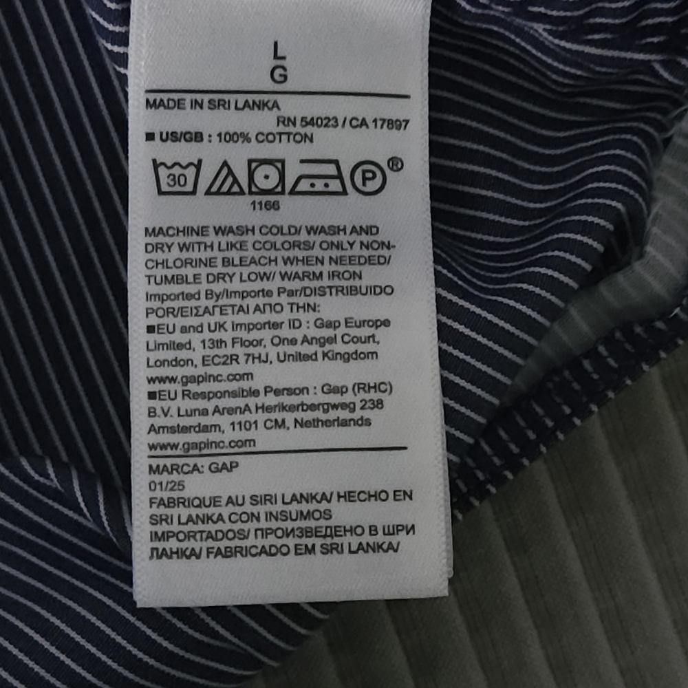 GAP Womens Large Cropped Pinstripe Shirt Navy Blue Office Siren Quiet Luxury 100 - Picture 7 of 9